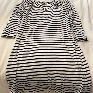 A.L.C. Kidman Black White Stripes Puff Sleeve Cotton Dress, Size S